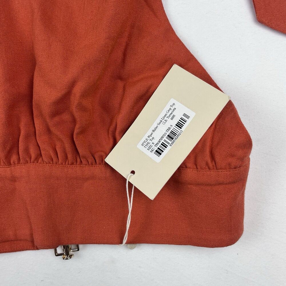 Meshki Women’s Linen Halter Top Crop Rust Orange Small Tie Back Adjustable New - Picture 6 of 16